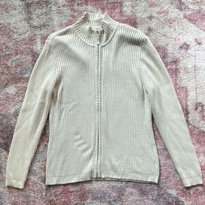 Cherokee Ivory Ribbed Knit Mock Neck Full Zip Cotton Cardigan Sweater Size XL